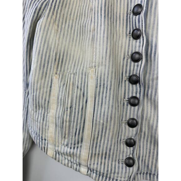 Free People Distressed Factory Bleached Out Indigo Cassie Jacket Crop Medium - Picture 5 of 16